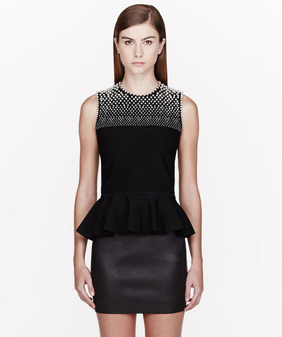 Black embroidery peplum blouse
