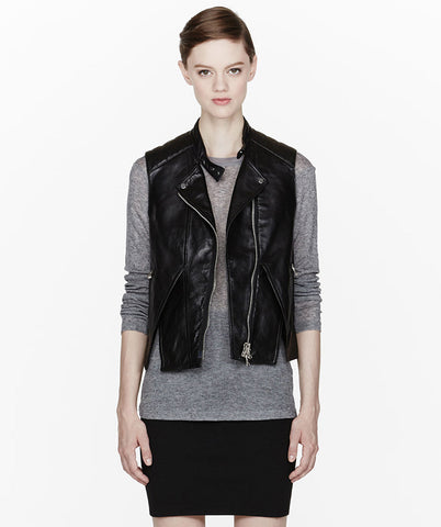Black lambskin  biker vest